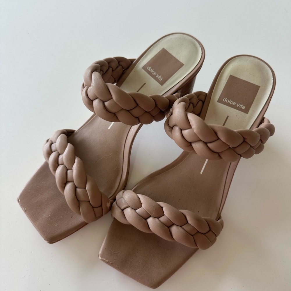 Dolce Vita Braided Double-Strap Mules — Taupe
